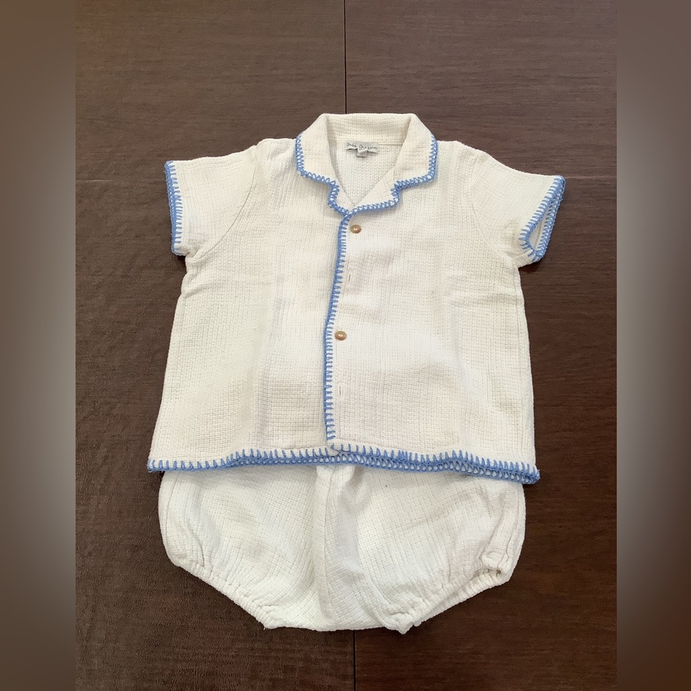 Baby Organic White & Blue bloomer Set size 36m
